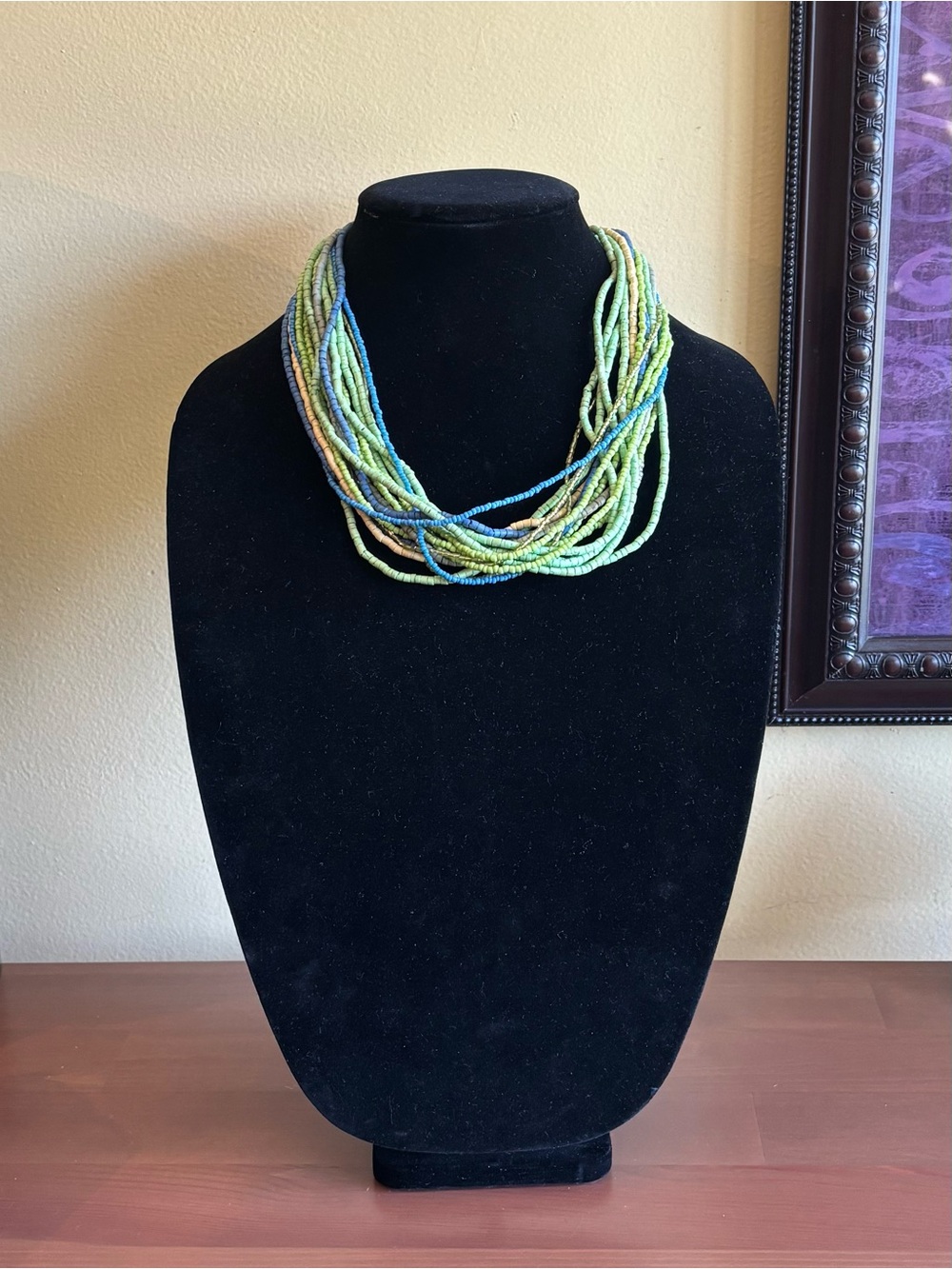 Multi-Strand Green & Blue Beaded Necklace